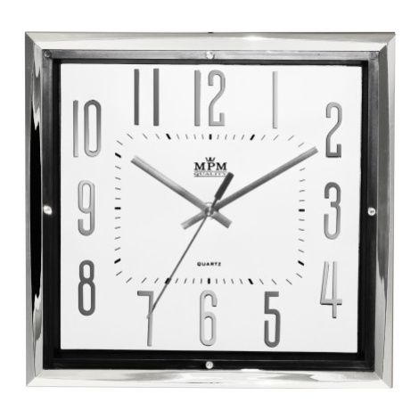 Nástenné hodiny MPM, 3172.7100 - strieborná lesklá/biela, 30cm