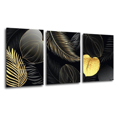 Impresi Obraz Abstraktné kvety čierno zlaté - 150 x 70 cm (3 dielny)