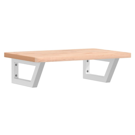 vidaXL Polica pod umývadlo nástenná oceľ a bukový masív