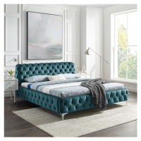 Estila Luxusná chesterfield manželská posteľ Modern Barock v tyrkysovej farbe so striebornými no