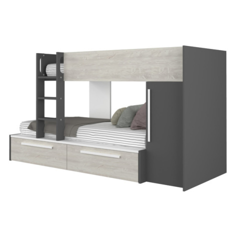 Sconto Poschodová posteľ so skriňou EMMET I pínia cascina/sivá, 90x200 cm Houseland