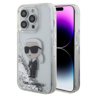 Karl Lagerfeld Liquid Glitter Karl Head Zadný Kryt pre iPhone 15 Pro Silver