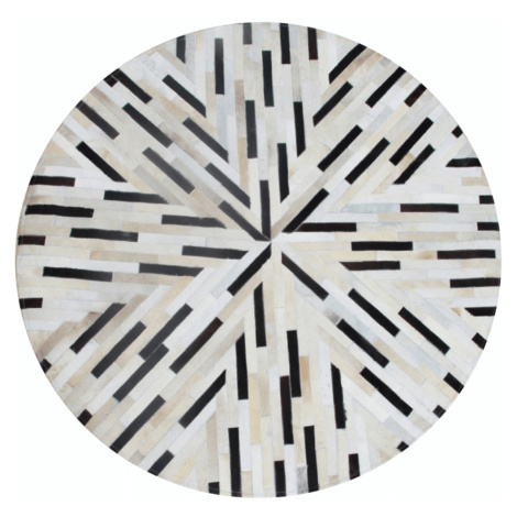 Luxusný kožený koberec, čierna/béžová/biela, patchwork, 200x200, KOŽA TYP 8 Tempo Kondela