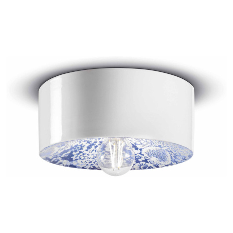 PI stropné svietidlo s kvetinovým vzorom, Ø 25 cm modrá/biela Ferro Luce