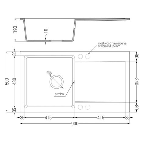 Mexen Leo, 1-komorový granitový drez 900x500x190 mm a drezová batéria Savita, šedá, 6501-71-6726