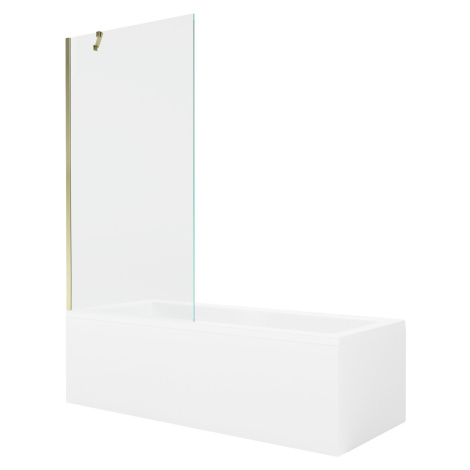 MEXEN/S - Cubik obdĺžniková vaňa 150 x 70 cm s panelom + vaňová zástena 90 cm, transparent, zlat