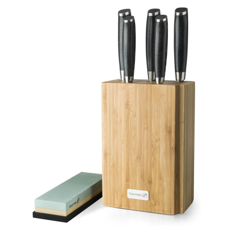 Sada nožov G21 Gourmet Damascus v bambusovombloku, 5 kusov + brúsny kameň