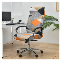 Vzorovaný poťah na kancelársku stoličku, elastický poťah na otočnú stoličku oranžový kosoštvorec