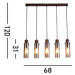 Závesné svietidlo Sweden II, päť svetiel, dlhé, oceľ, sklo, E27
