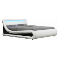 Manželská posteľ s RGB LED osvetlením, biela/čierna, 160x200, MANILA NEW