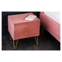 Estila Art deco dizajnový nočný stolík Bentley s ružovým zamatovým poťahom a zlatými nožičkami z