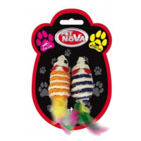 Pet Nova CAT sisalmouseset 7 hračka pre mačky sisalová myš s pierkami 2ks