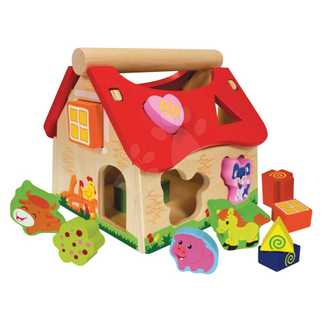 Drevený didaktický domček Shape Sorter House Eichhorn s 12 vkladacími kockami od 12 mes