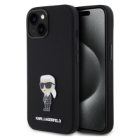 Karl Lagerfeld Liquid Silicone Metal Ikonik Zadný Kryt pre iPhone 15 Black