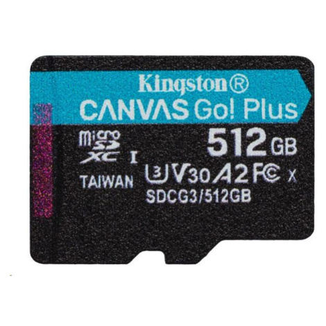 Kingston MicroSDXC karta 512GB Canvas Go! Plus, R:170/W:90MB/s, Class 10, UHS-I, U3, V30, A2