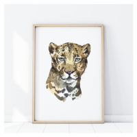 Nástenný safari plagát s portrétom leoparda na bielom pozadí