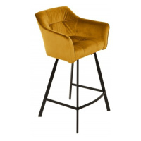 Estila Moderná zamatová žltá barová stolička Garret s čiernou kovovou konštrukciou 100cm