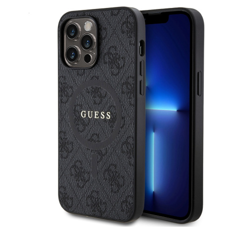 Guess PU Leather 4G Colored Ring Kryt s MagSafe pre iPhone 14 Pro Max, Čierny
