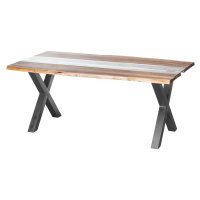 Estila Industriálny jedálenský stôl Live Edge z hnedého dreva so sklenenou aplikáciou a čiernymi