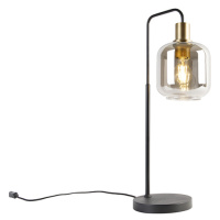 Dizajnová stolná lampa čierna so zlatom a dymovým sklom - Zuzanna