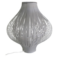 Estila Moderná sivá stolná lampa Gris s oválnym textilným tienidlom s lineárnym dizajnom 44 cm