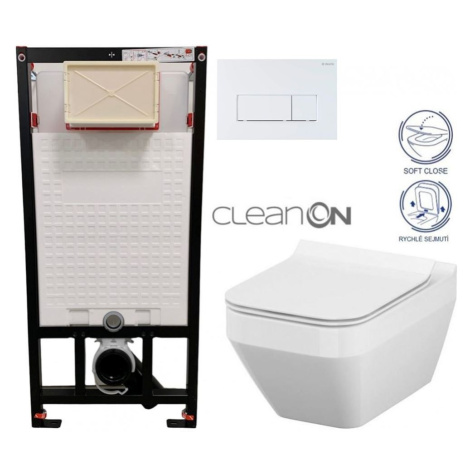 DEANTE Podstavný rám, pre závesné WC misy + SLIM tlačidlo bílé  + WC CERSANIT CLEANON CREA štvor