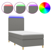 vidaXL Posteľ boxsping s matracom a LED tmavosivá 90x200 cm látka