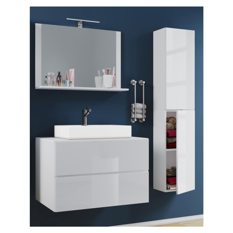 VCM 4dílná umyvadlová skříňka Lendas M 80 cm se zrcadlem a vysokou skříňkou, bílá