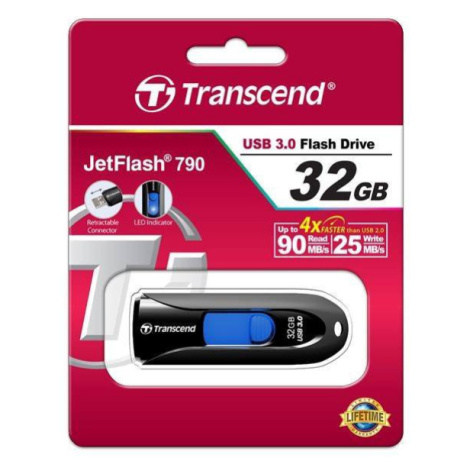 TRANSCEND Flash disk 32GB JetFlash®790, USB 3.1 (R:90/W:25 MB/s) čierna/modrá