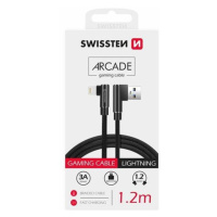 SWISSTEN TEXTILNÝ DÁTOVÝ KÁBEL ARCADE USB / LIGHTNING 1,2 M ČIERNY