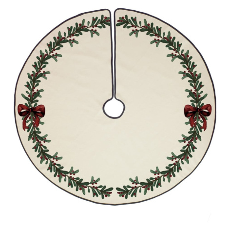 Krémovobiely umyvateľný okrúhly koberec pod stromček s vianočným motívom ø 130 cm – Butter Kings