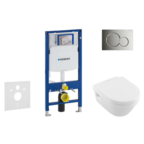 Geberit Duofix - Modul na závesné WC s tlačidlom Sigma01, lesklý chróm + Villeroy Boch - WC a do