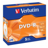 Verbatim DVD-R, Matt Silver, 43519, 4.7GB, 16x, jewel box, 5-pack, bez možnosti potisku, 12cm, p