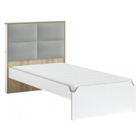 Študentská posteľ s čalúneným čelom 100x200cm dylan - biela/dub svetlý