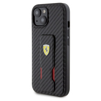 Ferrari Carbon Grip Stand Kryt pre iPhone 15, Čierny