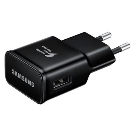 Sieťový nabíjací adaptér, 15 W, zásuvka USB, rýchle nabíjanie, Samsung, čierny, továrenské