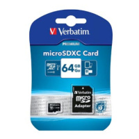 Verbatim paměťová karta Micro Secure Digital Card Premium, 64GB, micro SDXC, 44084, UHS-I U1 (Cl
