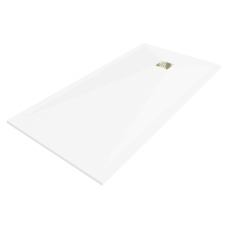 MEXEN/S - Stone+ obdĺžniková sprchová vanička 180 x 90, biela, mriežka zlatá 44109018-G