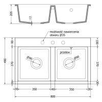 Mexen Hektor, 2-komorový granitový drez 800x480x205 mm, čierna-strieborná metalíza, chrómový sif