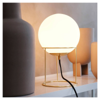 Dyberg Larsen stolová lampa Madrid, farba opál/mosadz, 34 cm