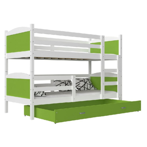 Expedo Detská poschodová posteľ MATES 2 COLOR, 190x80 cm, biely/zelený