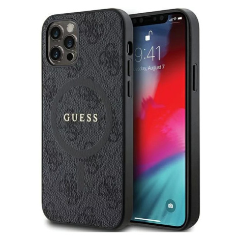 Kryt Guess GUHMP12MG4GFRK iPhone 12 6.1" black hardcase 4G Collection Leather Metal Logo MagSafe