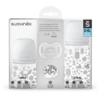 SUAVINEX Sada fľaša 270ml + 150ml + cumlík celosilikónový 0/6m+ klip fox