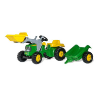 Rollytoys Šliapací traktor Rolly Kid John Deere s vlečkou a nakladačem - zelený