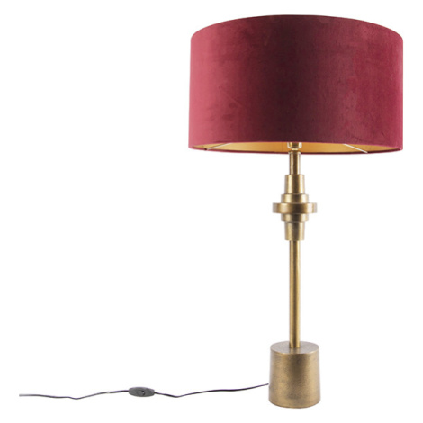 Stolná lampa Art Deco bronzový zamatový odtieň červená 50 cm - Diverso QAZQA