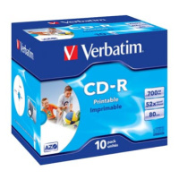 Verbatim CD-R, 43325, AZO Wide Inkjet Printable, 10-pack, 700MB, 52x, 80min., 12cm, jewel box, p