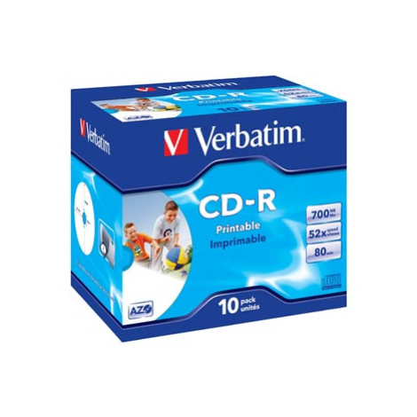 Verbatim CD-R, 43325, AZO Wide Inkjet Printable, 10-pack, 700MB, 52x, 80min., 12cm, jewel box, p