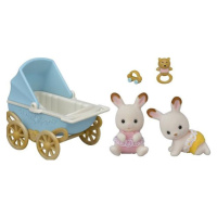 Sylvanian family Dvojčatá Chocolate králikov s kočíkom