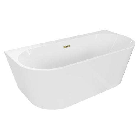 MEXEN/S - Oval+ voľne stojaca vaňa przyścienna 170 x 80, biela, sifón a prepad zlatá 52681708000