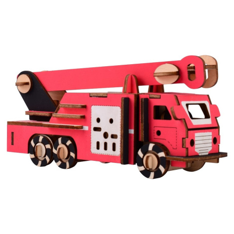 Dřevěné 3D puzzle Hasičský vůz červené